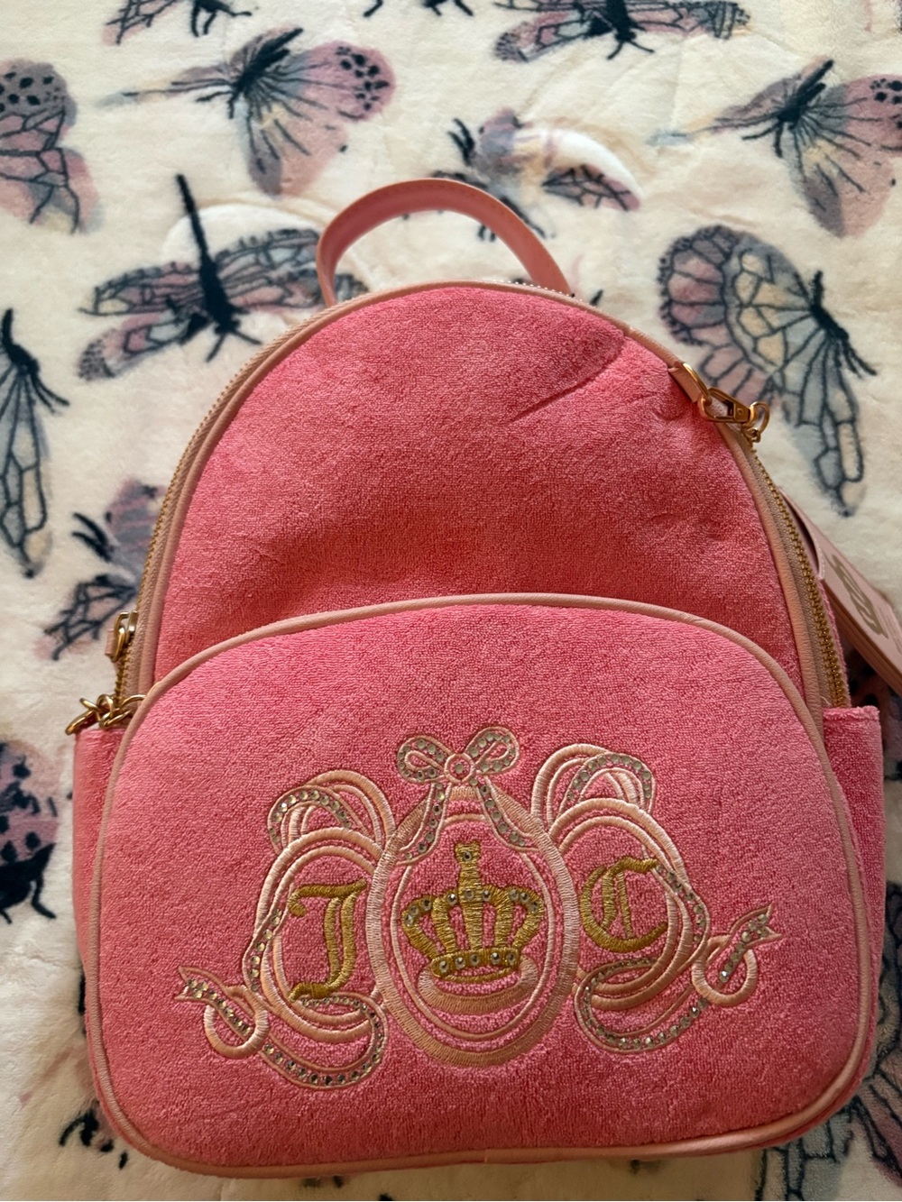 Juicy Couture Pink Velvet Crown Embroidered Mini Backpack